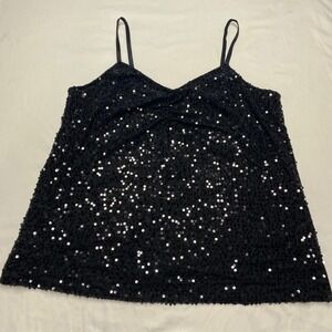 Lane Bryant Black Sequin Camisole Top Plus Size 18/20 V-Neck Adjustable Straps